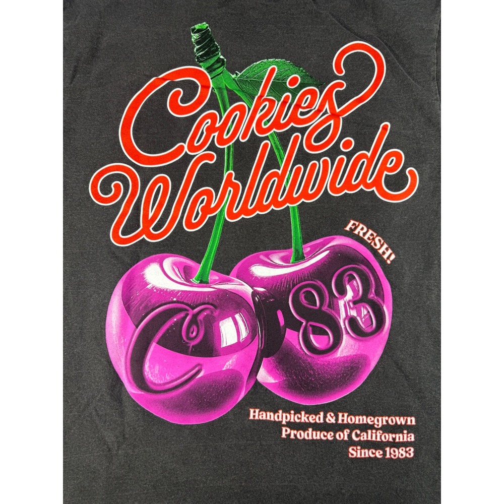 Cookies Worldwide Fresh 83 Cherry Graphic T-Shirt  M Faded Black Short Sleeve